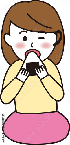 おにぎり食べる女性02