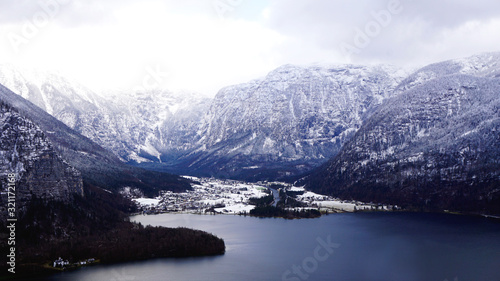 Viewpoint of Hallstatt Winter snow mountain landscape hike epic mountains outdoor adventure and lake