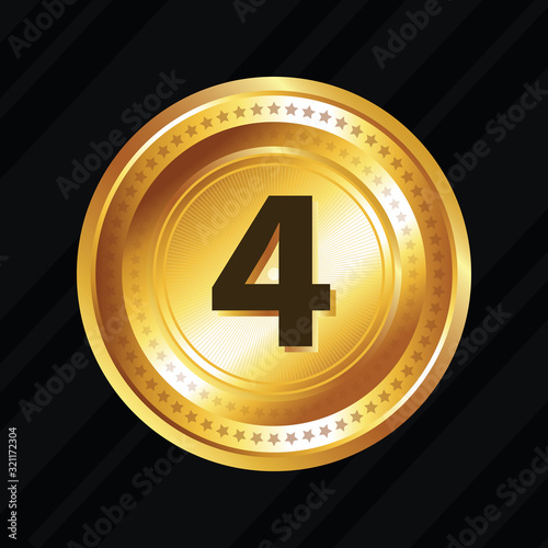 4 Number Circular Vector Gold Web Icon Button