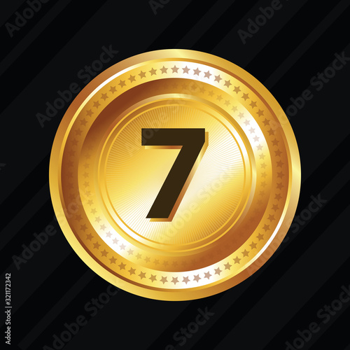 7 Number Circular Vector Gold Web Icon Button