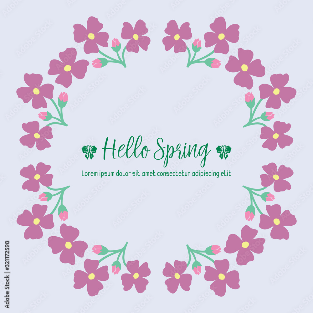 Beautiful pink flower frame and unique leaf pattern, for happy spring greeting card design. Vector Beautiful pink flower frame and unique leaf pattern, for happy spring greeting card design. Vector