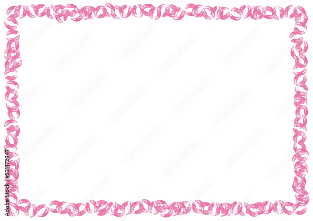 Rectangle frame with many lips. Beauty border in doodle style with pink kisses with place for text on white background. Card photoframe template. Cartoon vector illustration. Valentines day. Rectangle frame with many lips. Beauty border in doodle style with pink kisses with place for text on white background. Card photoframe template. Cartoon vector illustration. Valentines day.