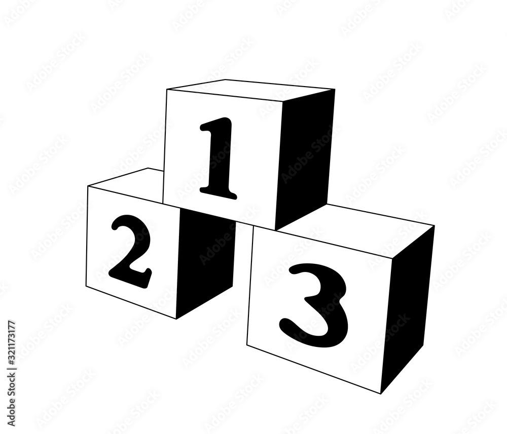 cubes with numbers, black and white. 3d illustration isolated on white cubes with numbers, black and white. 3d illustration isolated on white