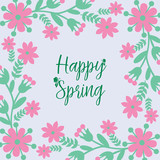 Unique Shape of happy spring greeting card, with cute leaf and flower frame. Vector
