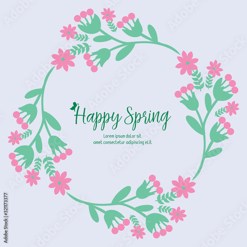 Wallpaper for happy spring greeting card design  with beautiful concept of leaf and floral frame. Vector