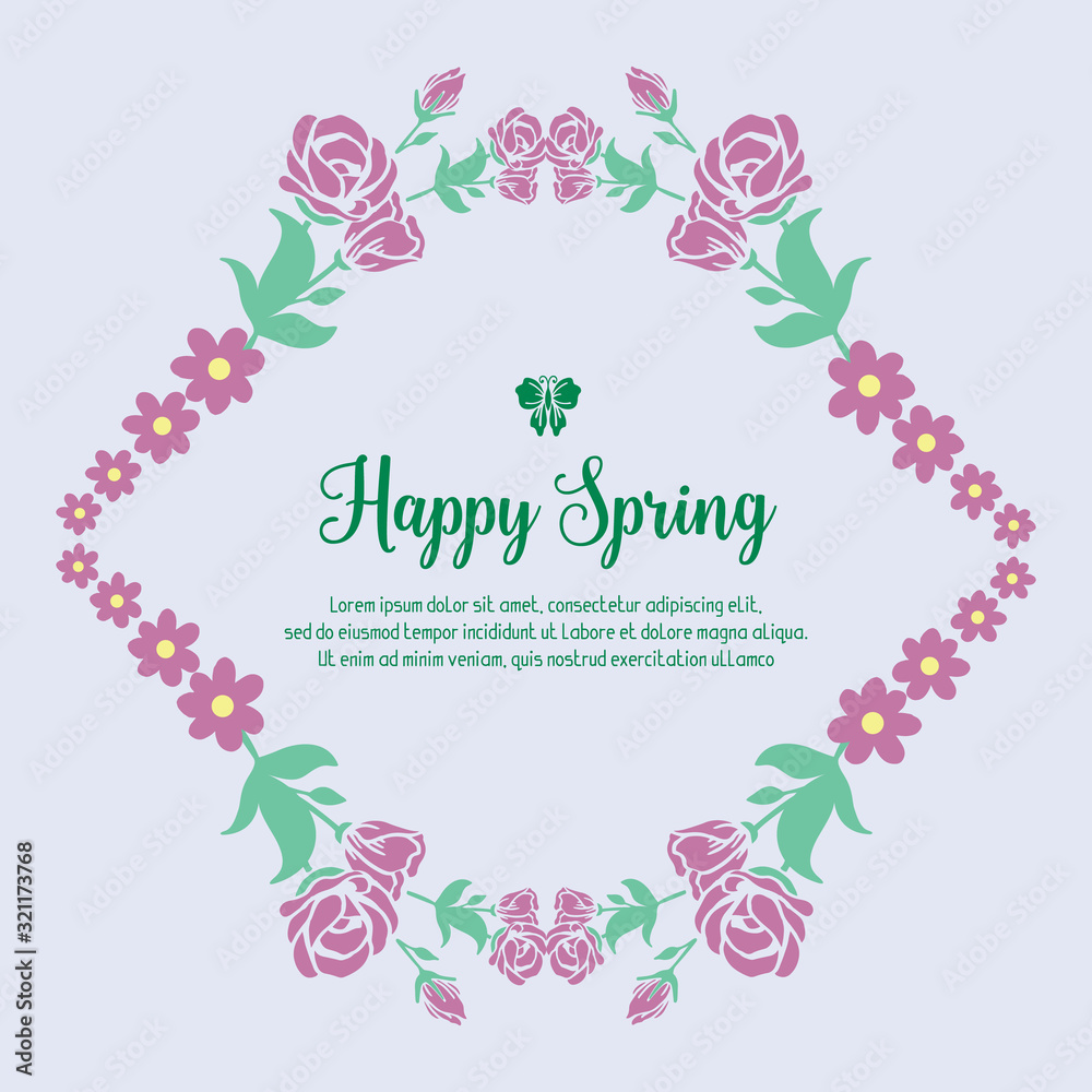 Cute ornate of leaf and wreath frame, for happy spring greeting card design. Vector