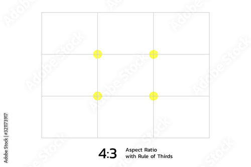 4 by 3 Aspect Ratio with Rule of Thirds Template. Vector illustration with layers