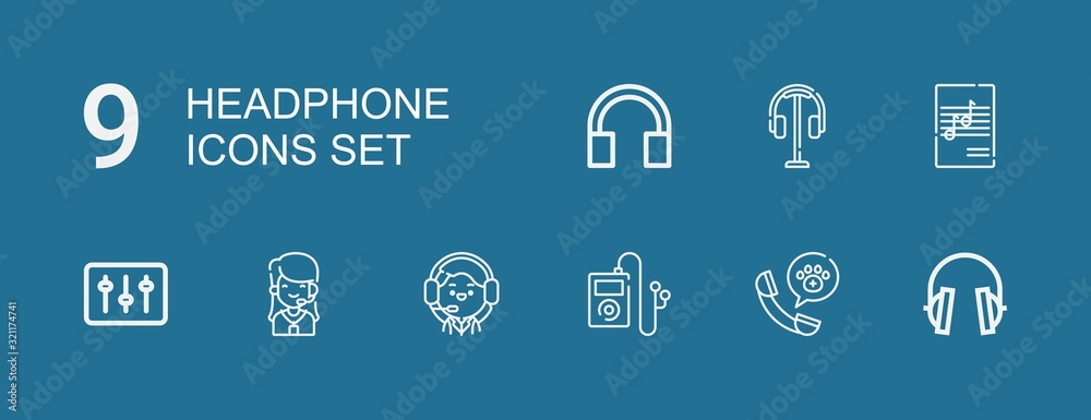 Editable 9 headphone icons for web and mobile