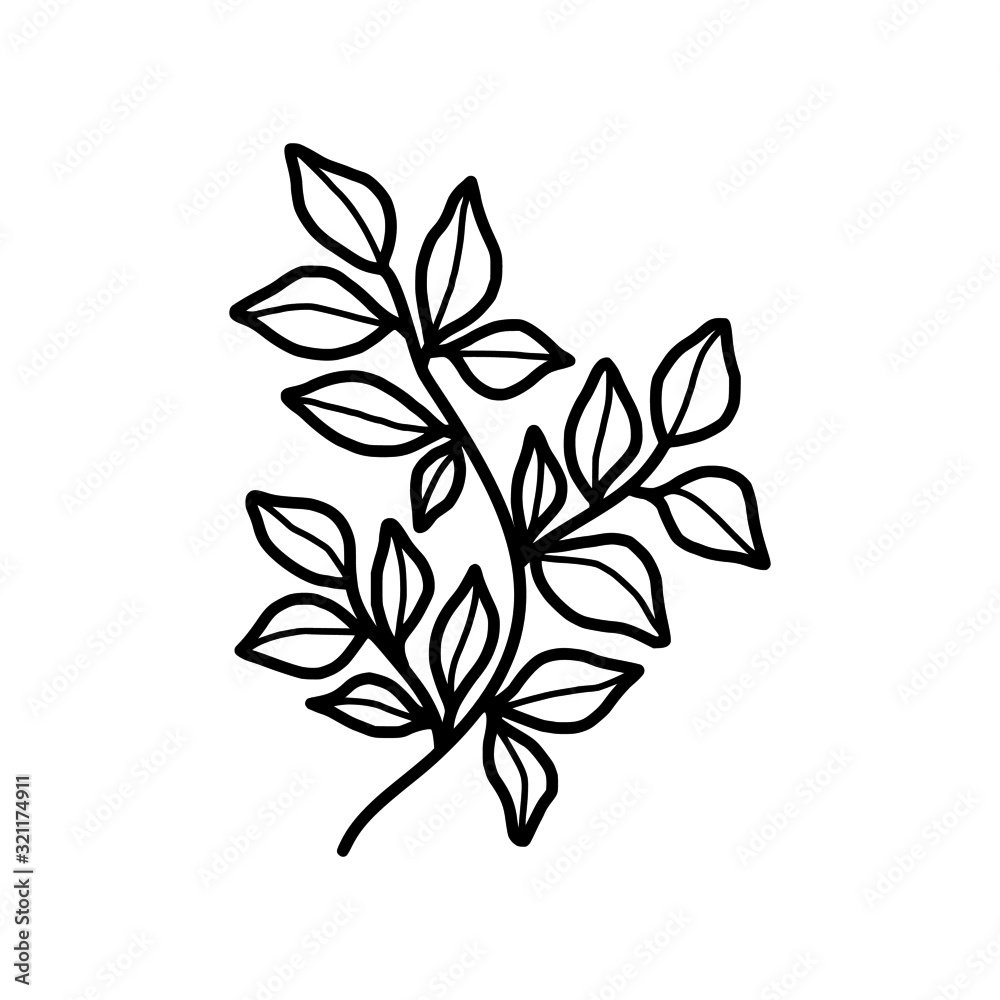 Hand drawn monochrome plant, leaf, and foliage element for wedding invitation, logo, engagement, or botanical logo Hand drawn monochrome plant, leaf, and foliage element for wedding invitation, logo, engagement, or botanical logo