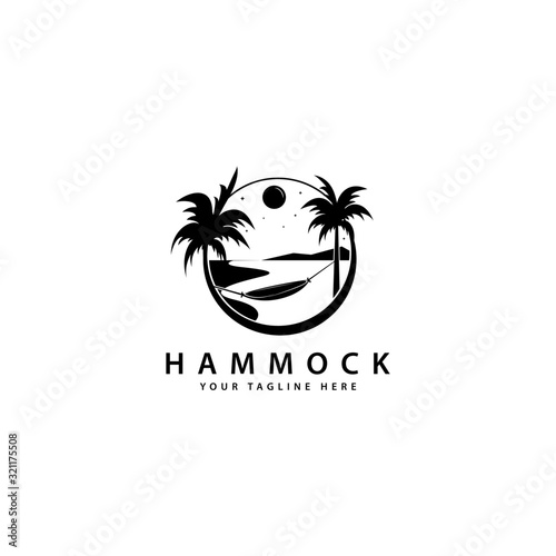 hammock logo design with outdoor palm trees