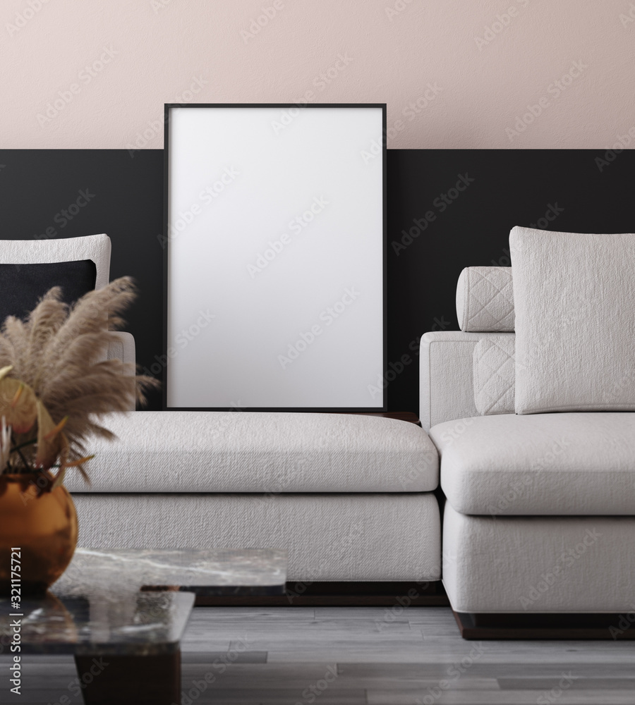 Obraz Mockup poster in minimalist modern living room interior background, 3D render