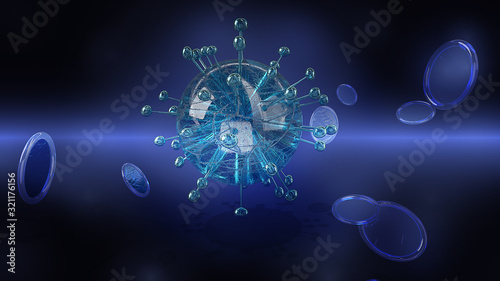 virus in dark tone 3d rendering for  medicine  and  healthcare content.