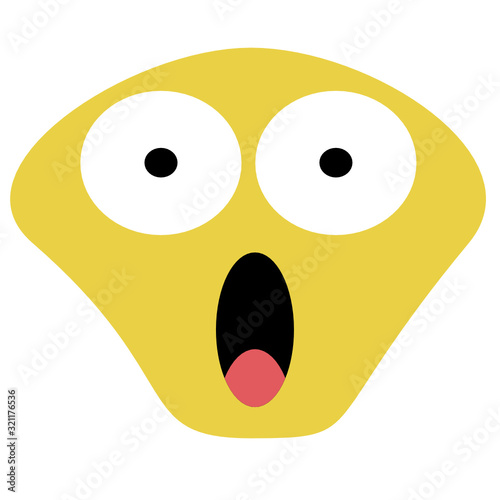Scared emoji. Terrified yellow face emoticon with eyes wide open and small pupils and mouth wide open as if screaming of fear. Indication of fear, being terrified or scared to death.