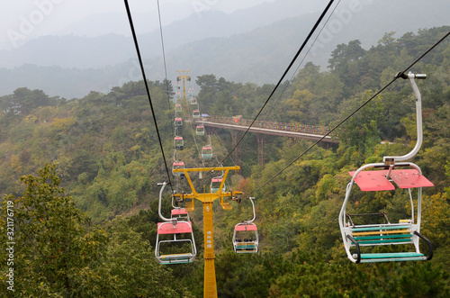 Fotografie Chair lift and wheeled toboggan ride at Mutianyu Great Wall of China Huairou Cou