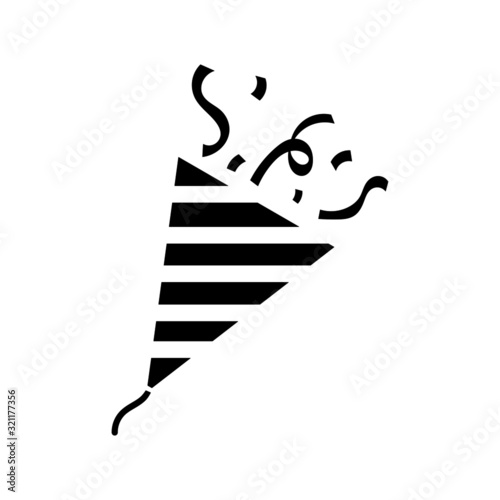 black party popper isolated on white background. vector illustration.	