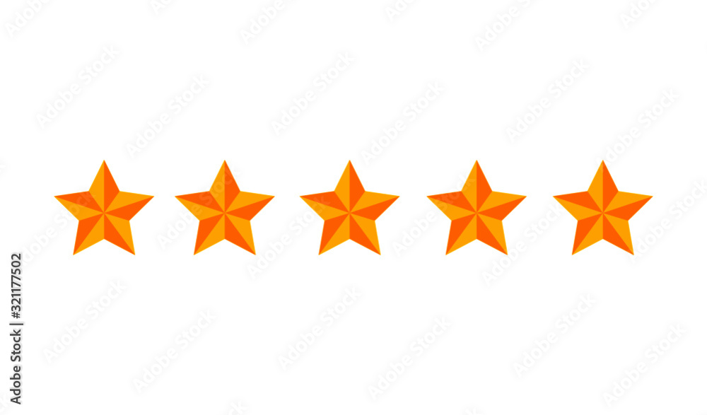 five golden rating star icon isolated on white background. vector illustration. five golden rating star icon isolated on white background. vector illustration.