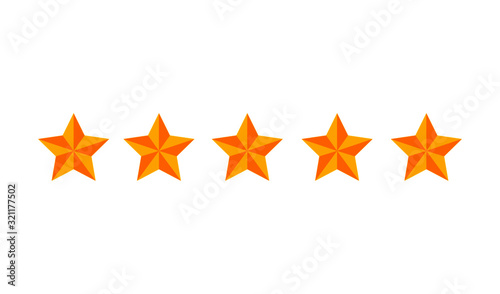 five golden rating star icon isolated on white background. vector illustration.