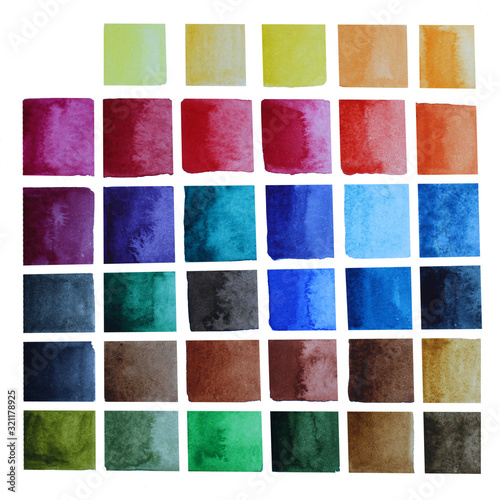 Watercolor palette art abstract background with colorful squares