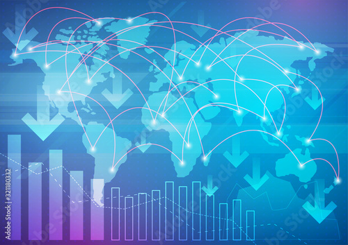 Global financial crisis background. Decline of World's economy.Financial elements blue background, vector illustration.