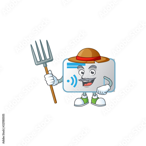 sweet Farmer NFC card cartoon mascot with hat and tools