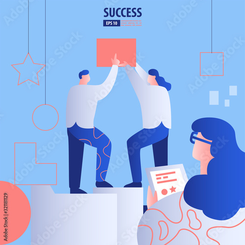 Teamwork and development concept. People build together to be success. Business vector illustration