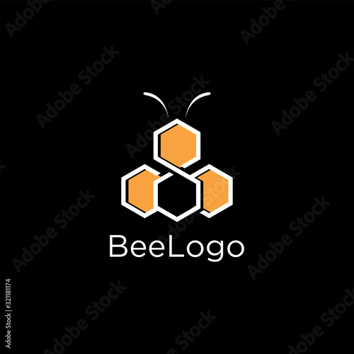 Bees with hexagon elements, logo element icons