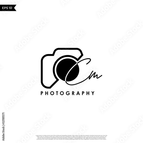 Initial Letter CM with camera. Logo photography simple luxury vector.