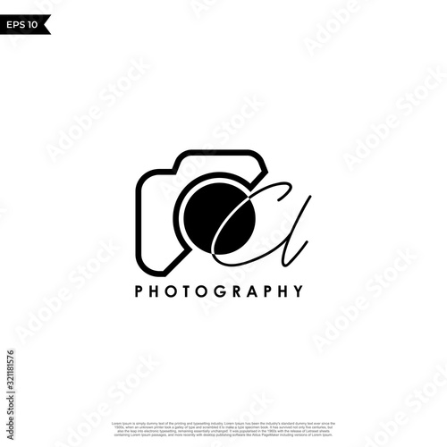 Initial Letter CL with camera. Logo photography simple luxury vector.
