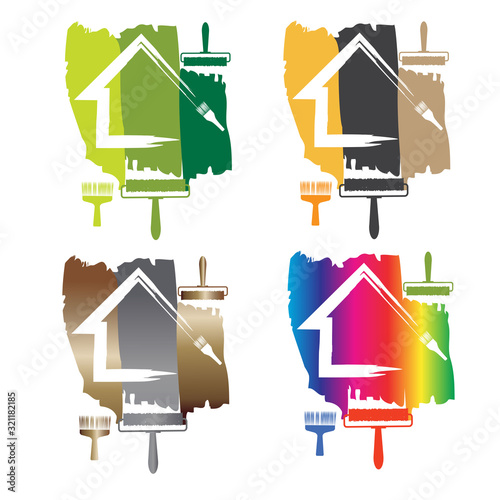 white outline of the house on the colored stripes left by paint brushes. four options. vector illustration. EPS 10.