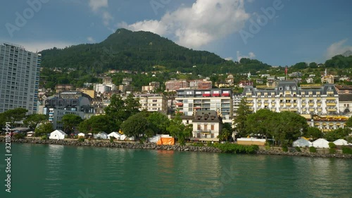 sunny evening montreux city geneva lake bay ferry road trip pov panorama 4k switzerland photo