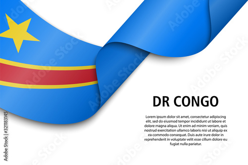 Waving ribbon or banner with flag DR Congo