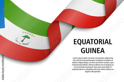 Waving ribbon or banner with flag equatorial guinea