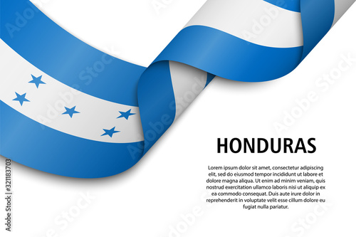 Waving ribbon or banner with flag honduras photo