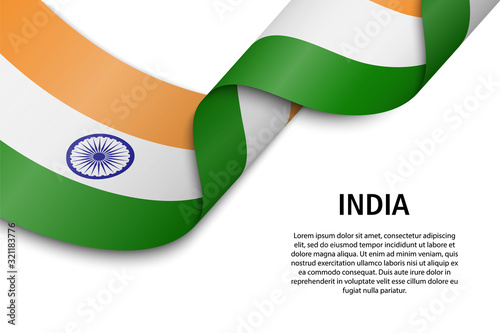 Waving ribbon or banner with flag India