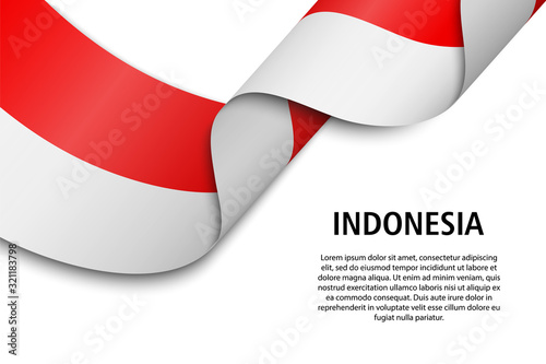 Waving ribbon or banner with flag Indonesia