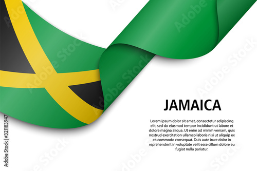 Waving ribbon or banner with flag Jamaica