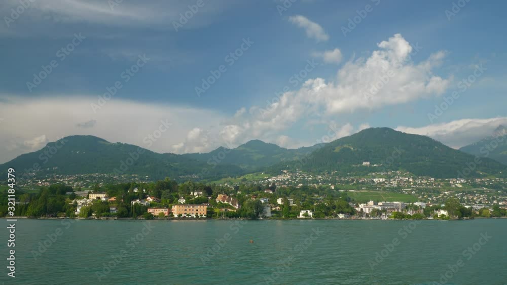 sunny evening montreux bay geneva lake famous ferry road trip passenger pov panorama 4k switzerland sunny evening montreux bay geneva lake famous ferry road trip passenger pov panorama 4k switzerland