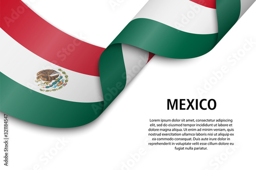 Waving ribbon or banner with flag Mexico