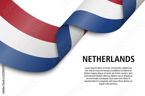 Waving ribbon or banner with flag Netherlands