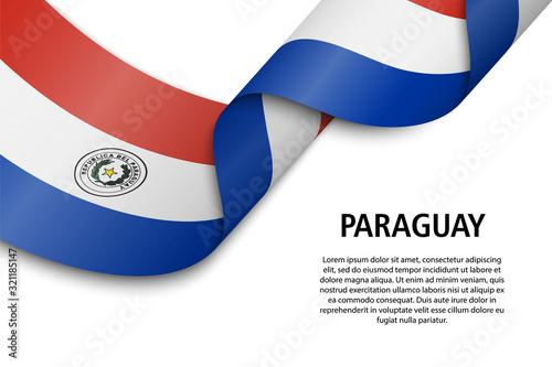 Waving ribbon or banner with flag Paraguay