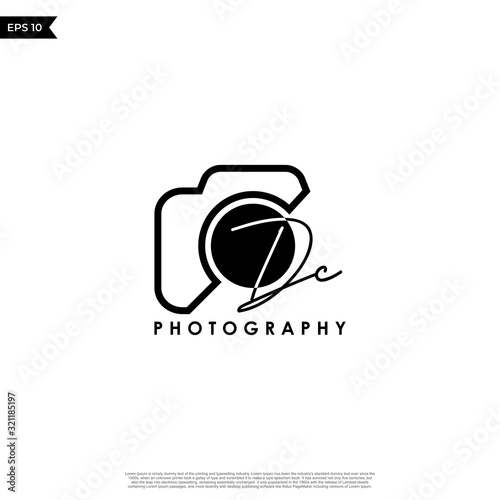 Initial Letter DC with camera. Logo photography simple luxury vector.