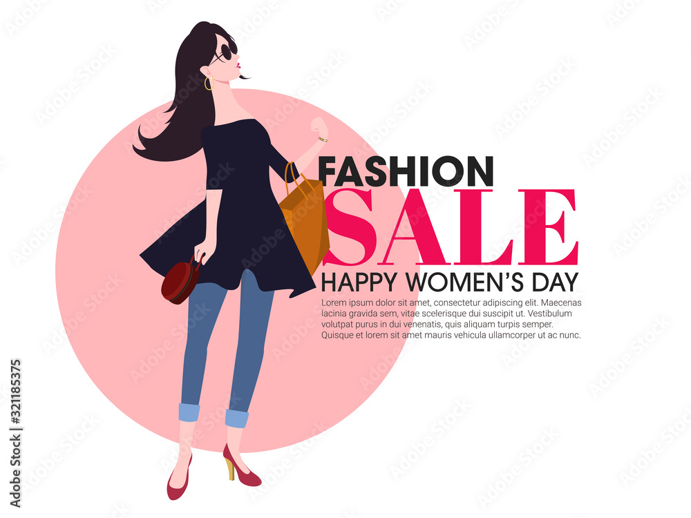 Fashion Woman with Long Hair and floral pattern. Vector Illustration. 8 March Day Fashion Woman with Long Hair and floral pattern. Vector Illustration. 8 March Day