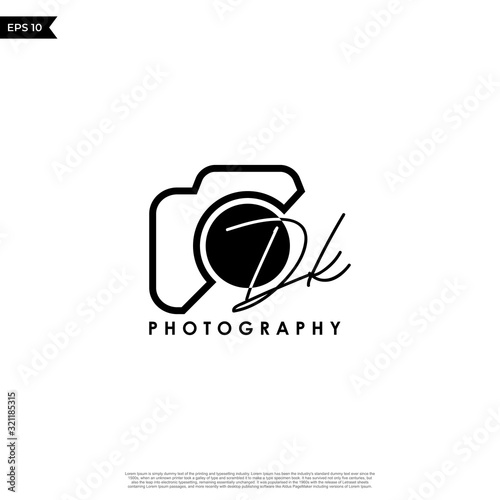 Initial Letter DK with camera. Logo photography simple luxury vector.