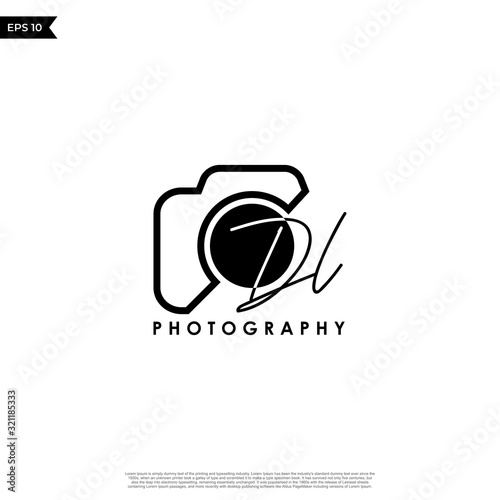 Initial Letter DL with camera. Logo photography simple luxury vector.