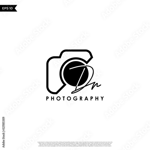 Initial Letter DR with camera. Logo photography simple luxury vector.