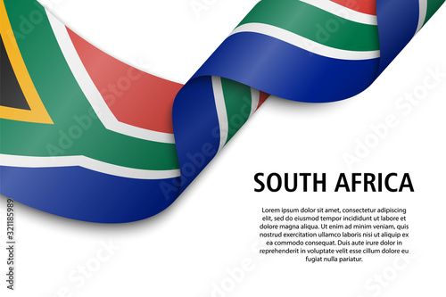 Waving ribbon or banner with flag South Africa