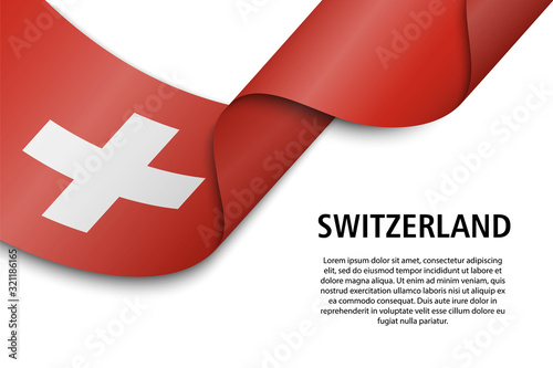 Waving ribbon or banner with flag Switzerland