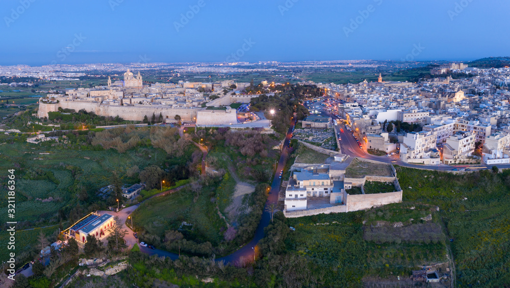 Aerial Panorama of Mdina and Rabat in Malta