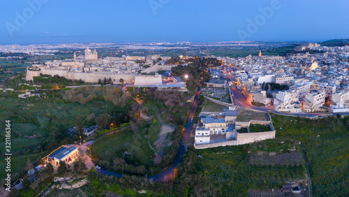 Aerial Panorama of Mdina and Rabat in Malta