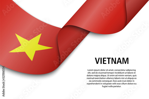 Waving ribbon or banner with flag Vietnam
